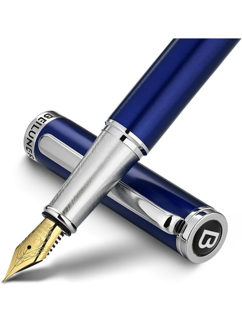 Luxury Fountain Pen Set - Solid 24K Gold Gilded, Fine Point, Charming Blue Color